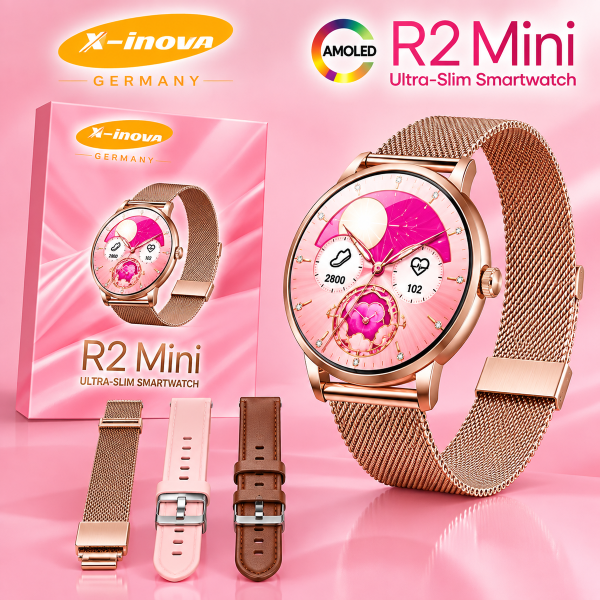 X-inova Germany Mini Smartwatch – 3 Interchangeable Straps