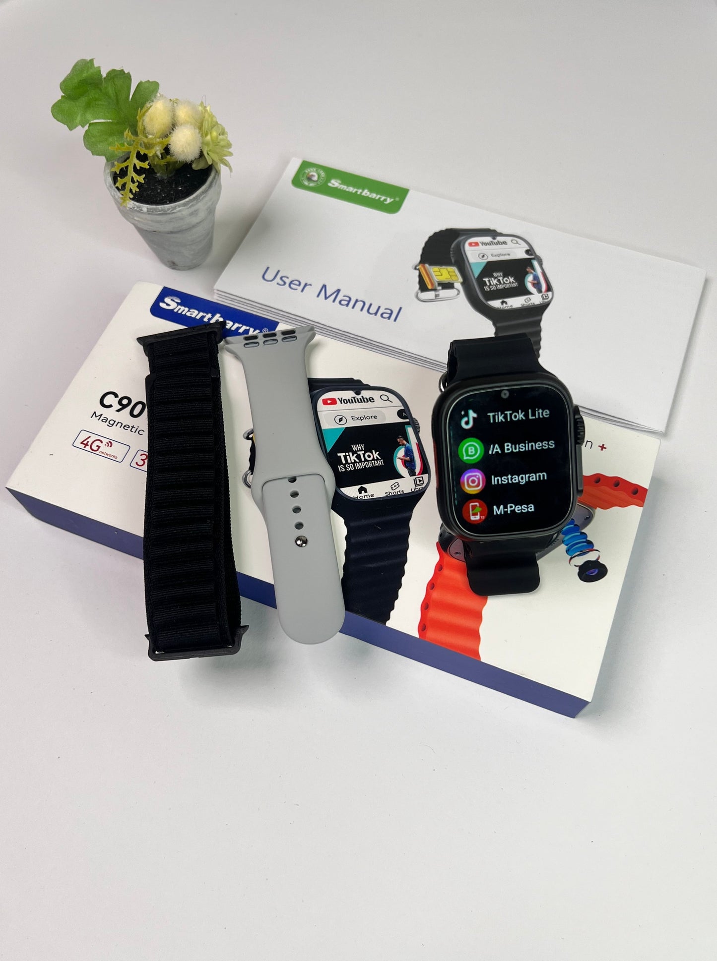 Newest Sim Card Wifi Smart Watch With Dual camera And Three Straps