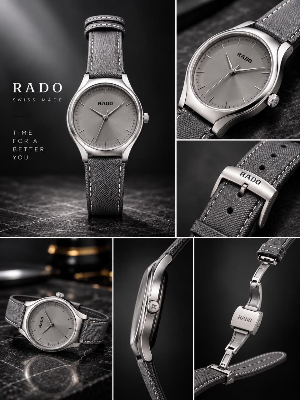 Rado Slim Grey Leather Watch
